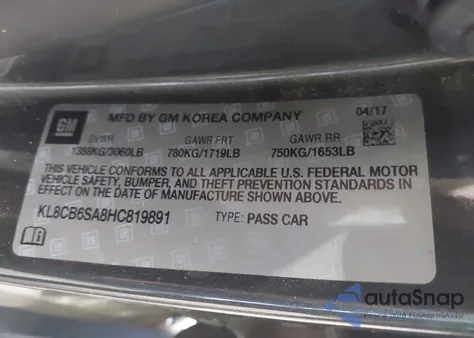 2017 Chevrolet Spark Ls Cvt from USA, damaged, VIN KL8CB6SA8HC819891